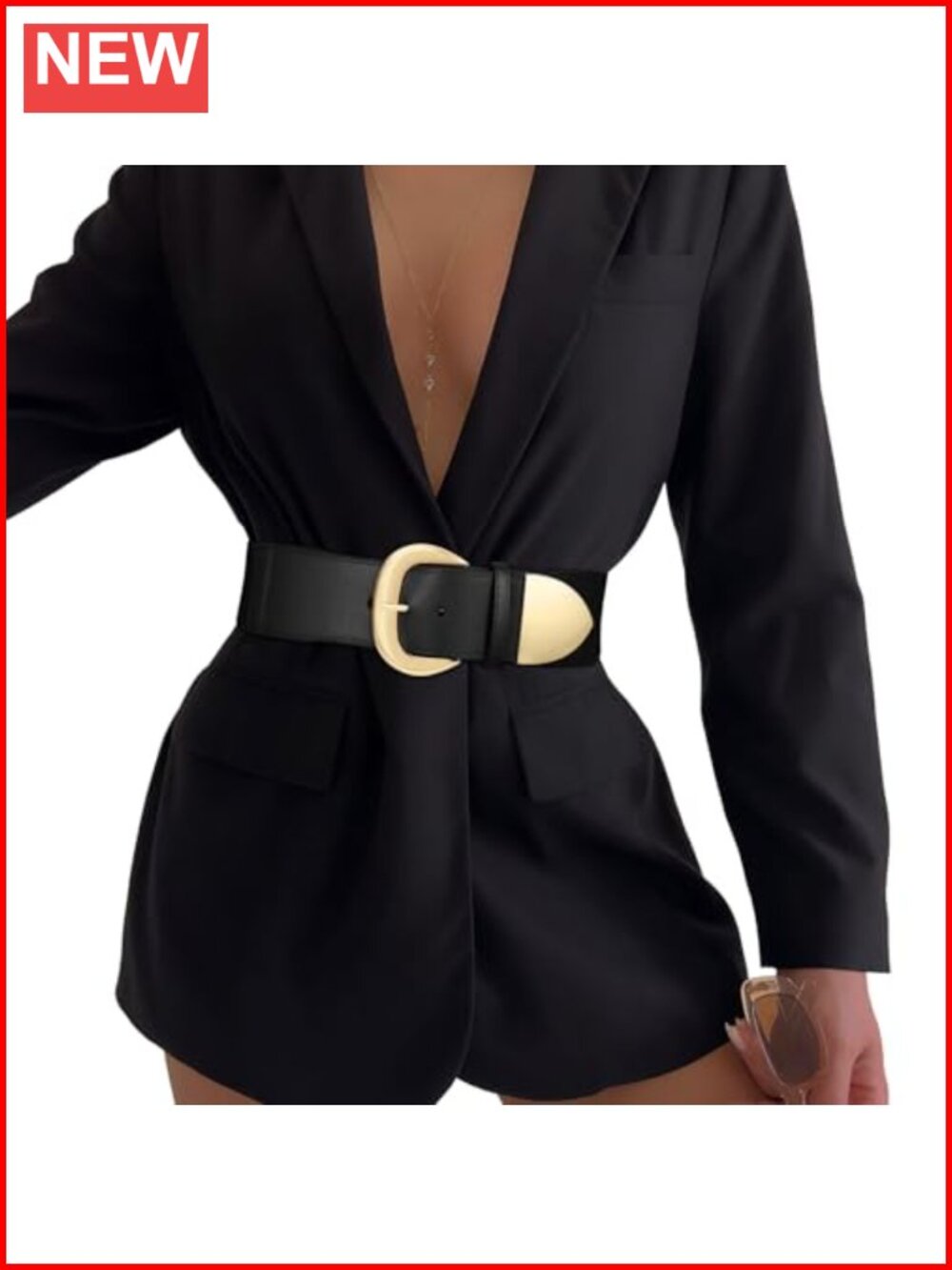 Wide Elastic Waist Belt for Dresses Gold Buckle Thick Stretchy